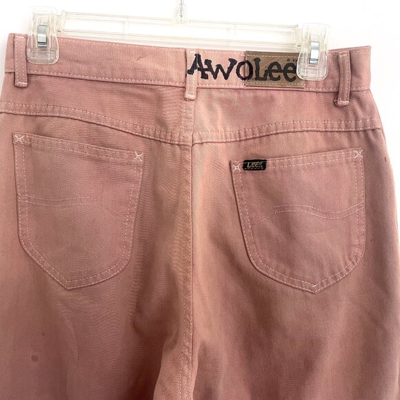 Customized AWOL Vintage Lee Pink Jeans w/ Army Green Patchwork - Picture 5 of 6